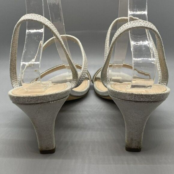 Nina 8.5M Strappy Silver Open Toe‎ Heels Sandals Rhinestones Special Occasion - Picture 4 of 7